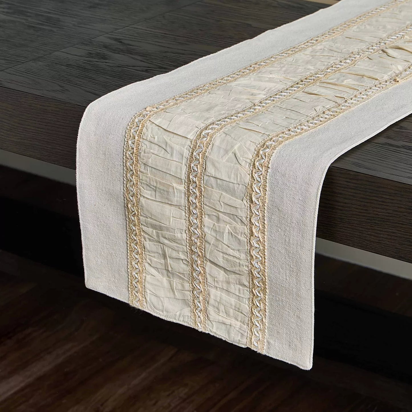 Rustic Chic Ruffled Cotton & Lace Table Runner