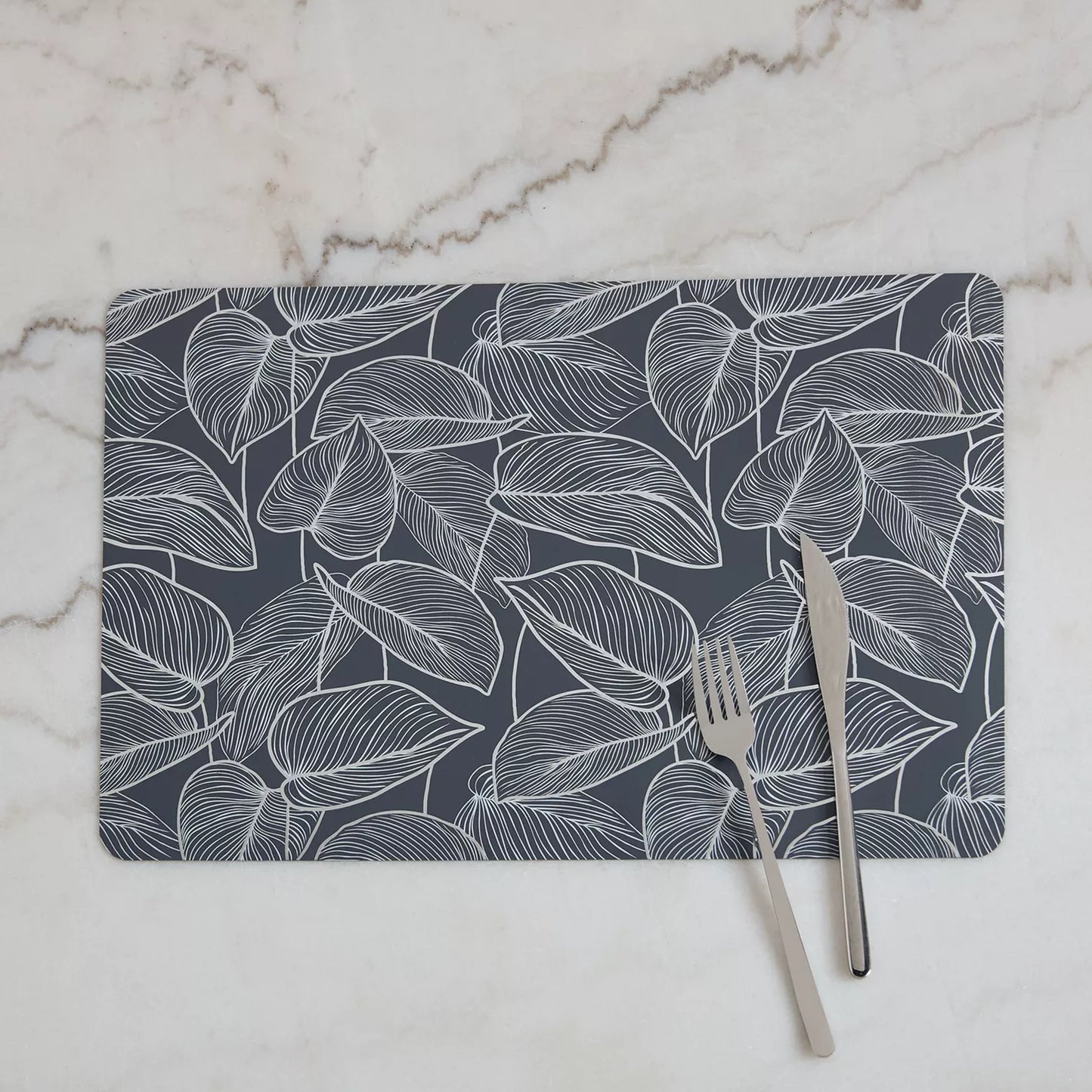 Modern Botanical Leaf Print Placemat in Grey (Set of 4)
