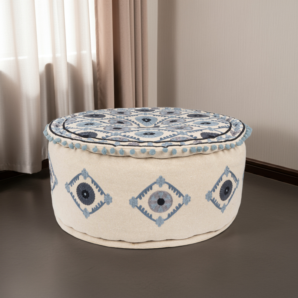 Bohemian Chic Hand-Embroidered Pouf