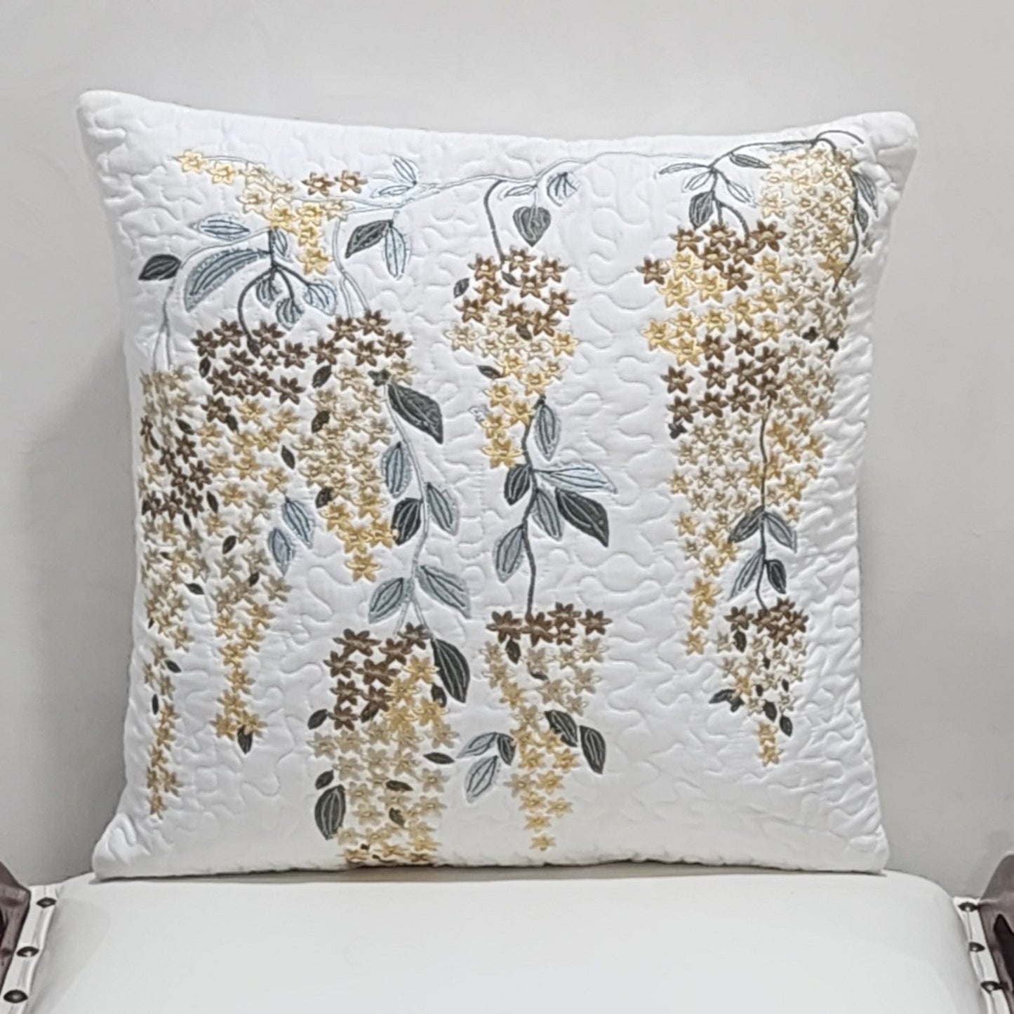 Gilded Wisteria Embroidered Cushion Cover (Set of 2)