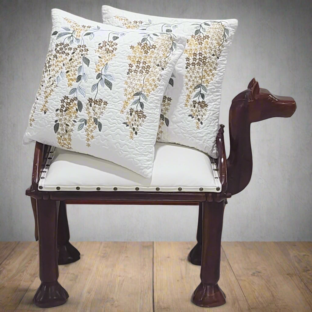 Gilded Wisteria Embroidered Cushion Cover (Set of 2)