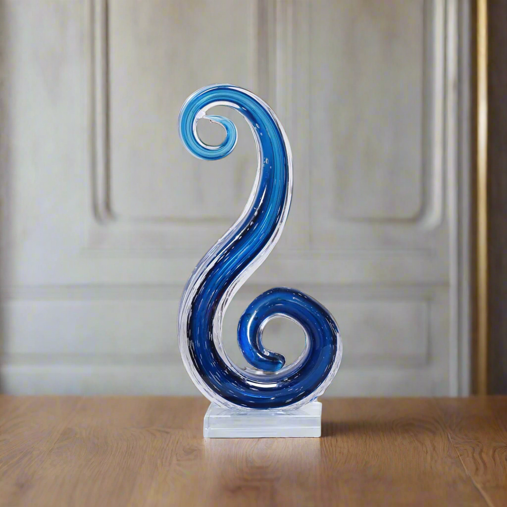 Azure Flow: Sculpted Blue Art Glass Swirl (Medium)