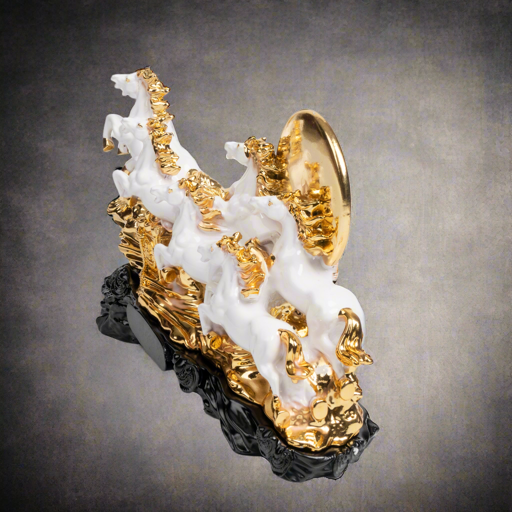 Golden Seven Galloping Horses Statue