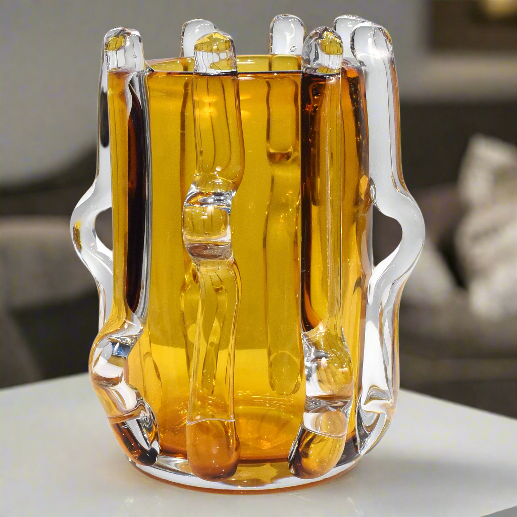 Amber Radiance Hand-Blown Glass Vase