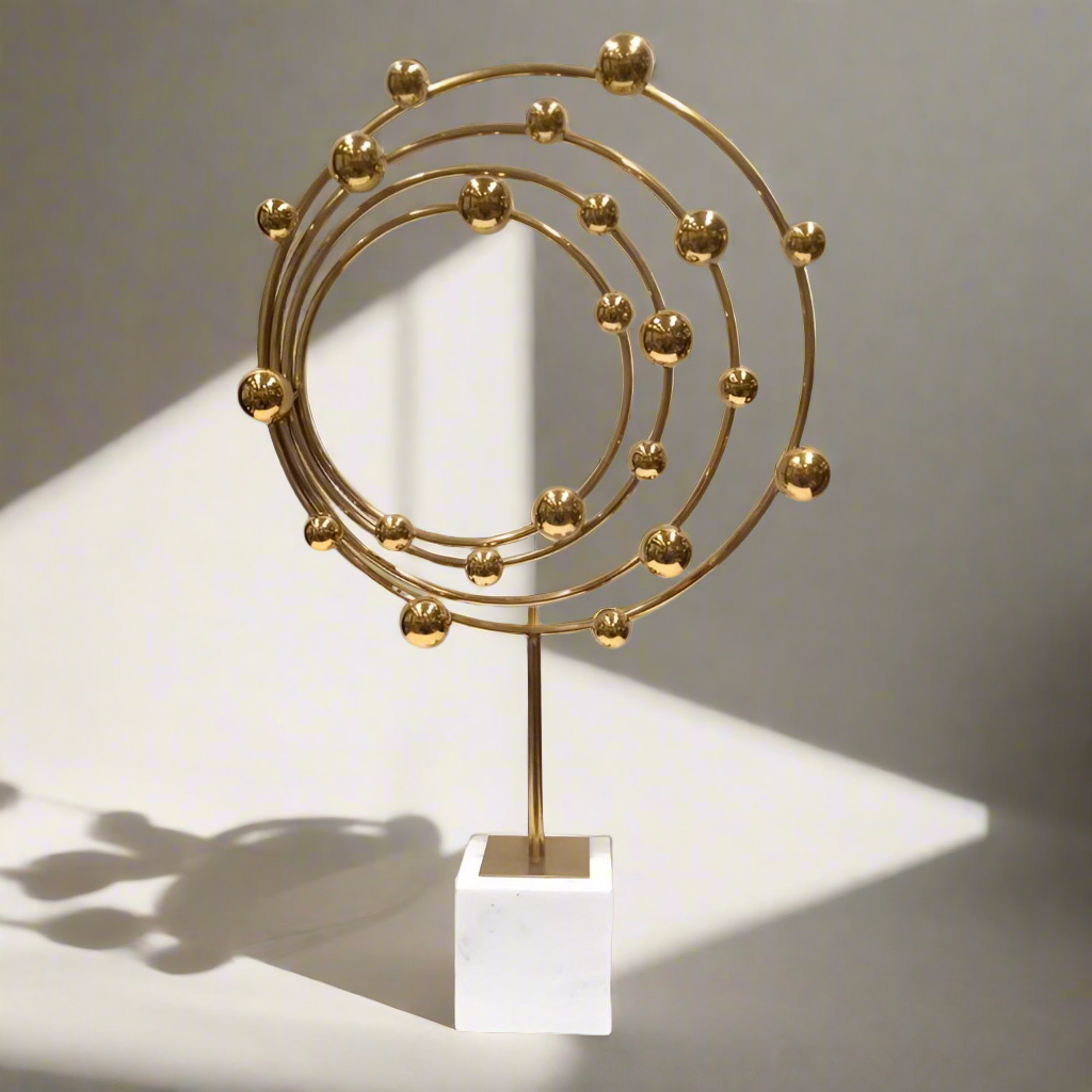 Celestial Harmony: Large Golden Galaxy Orbit Statue on Marble Base