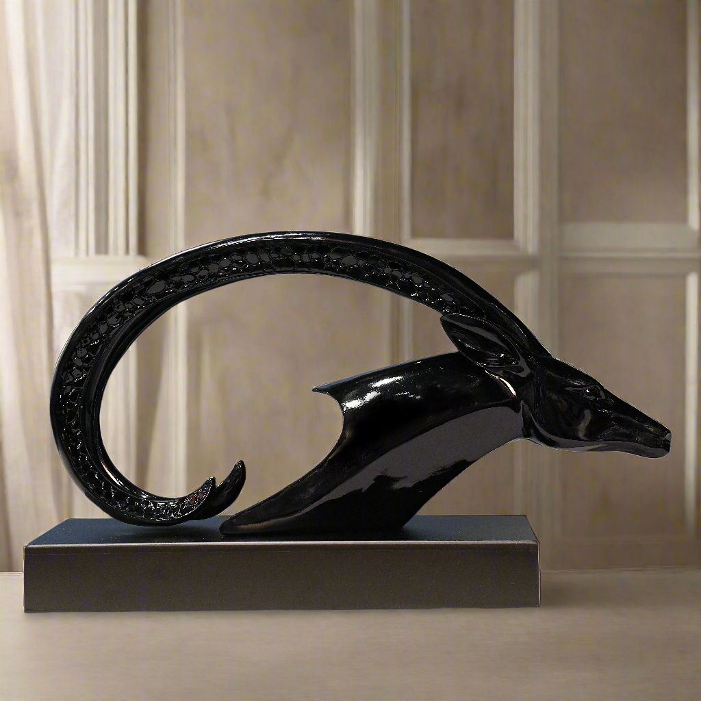 Midnight Horizon: Abstract Black Horned Sculpture