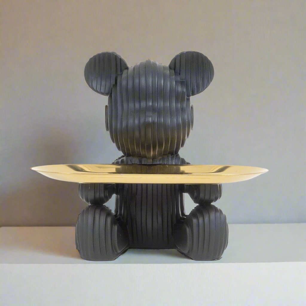 Sleek Bear Figurine with Golden Tray