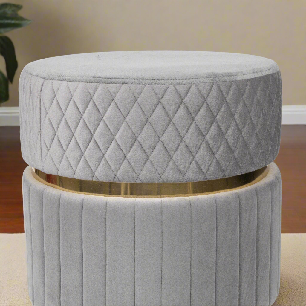 Chic Gray Two-Tiered Velvet Ottoman