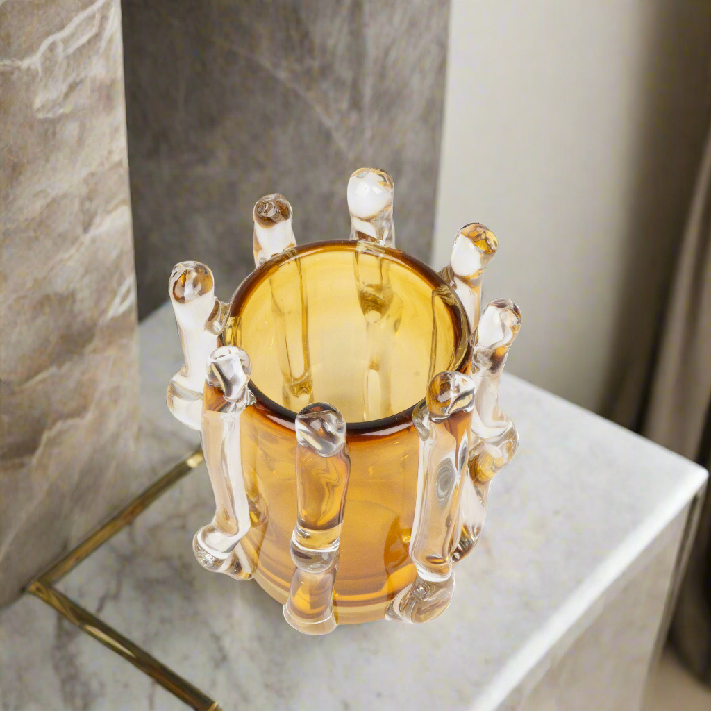 Amber Radiance Hand-Blown Glass Vase