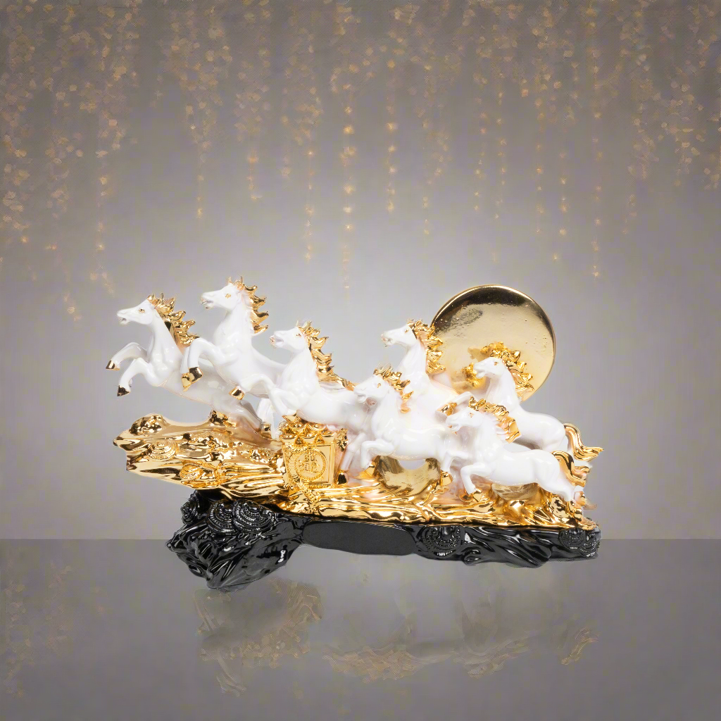 Golden Seven Galloping Horses Statue