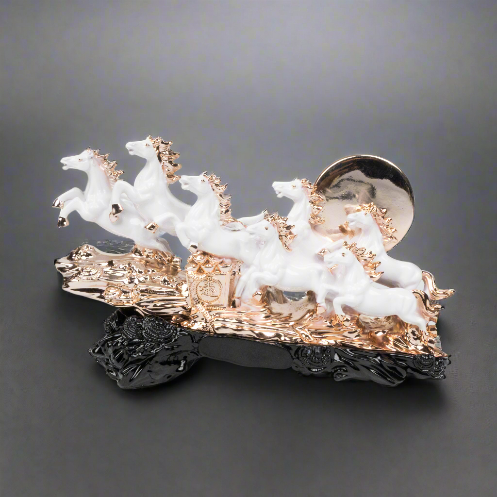 Rose Gold Seven Galloping Horses Statue