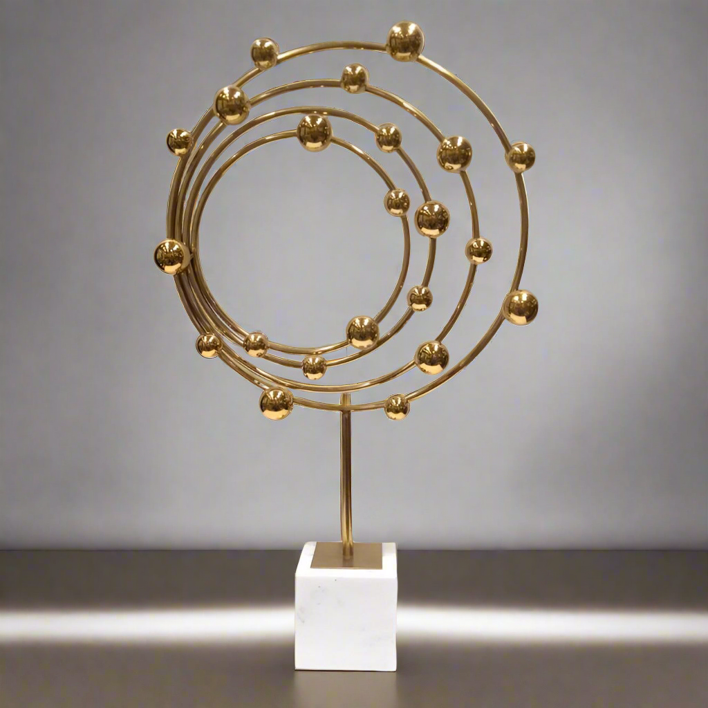 Celestial Harmony: Large Golden Galaxy Orbit Statue on Marble Base
