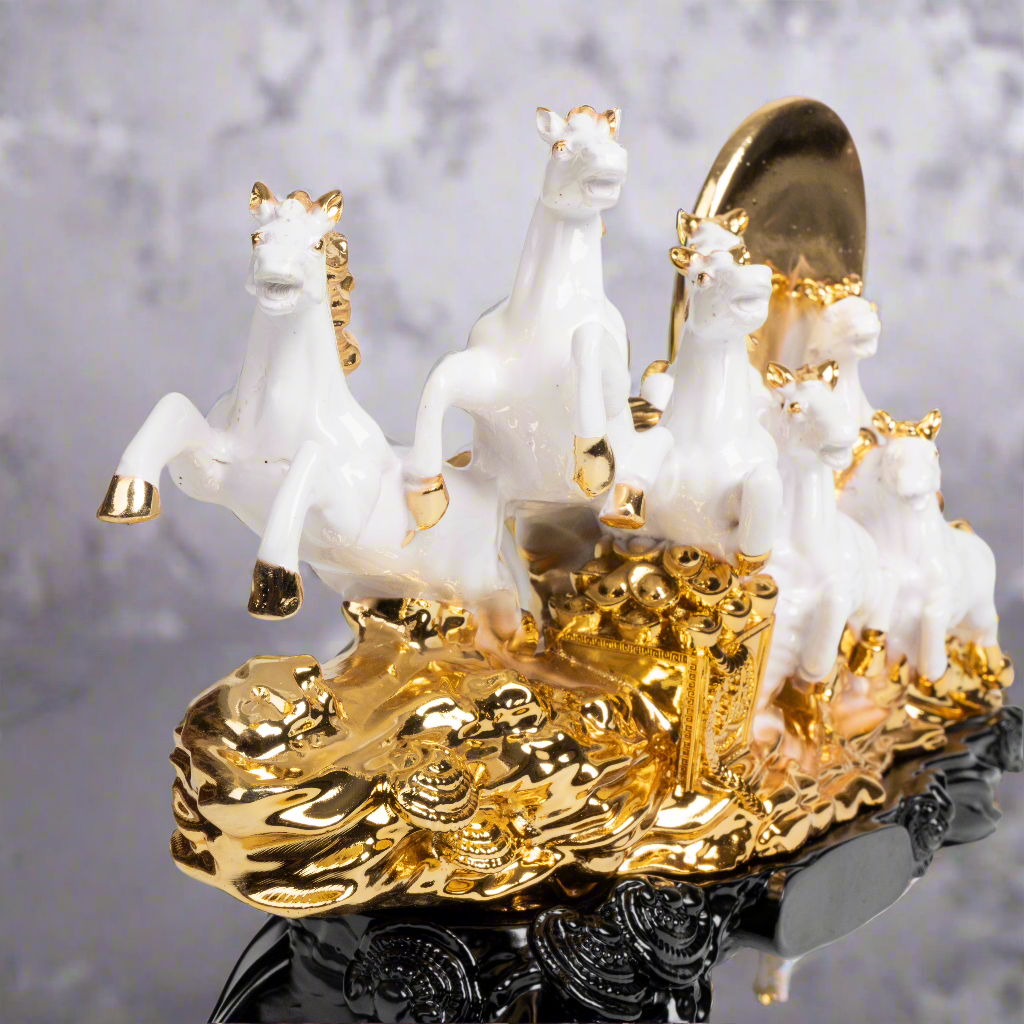 Golden Seven Galloping Horses Statue