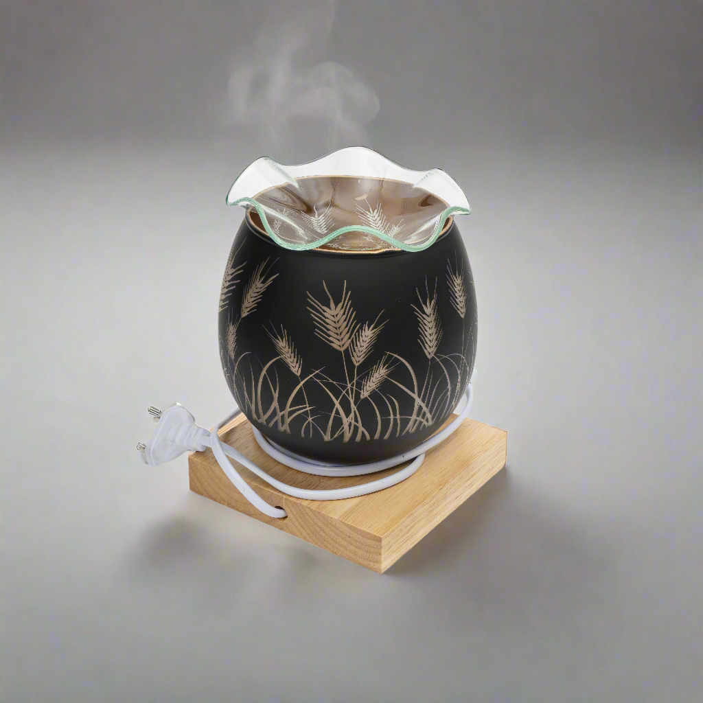Rustic Wheat Motif Electric Aroma Diffuser with Glass Dish