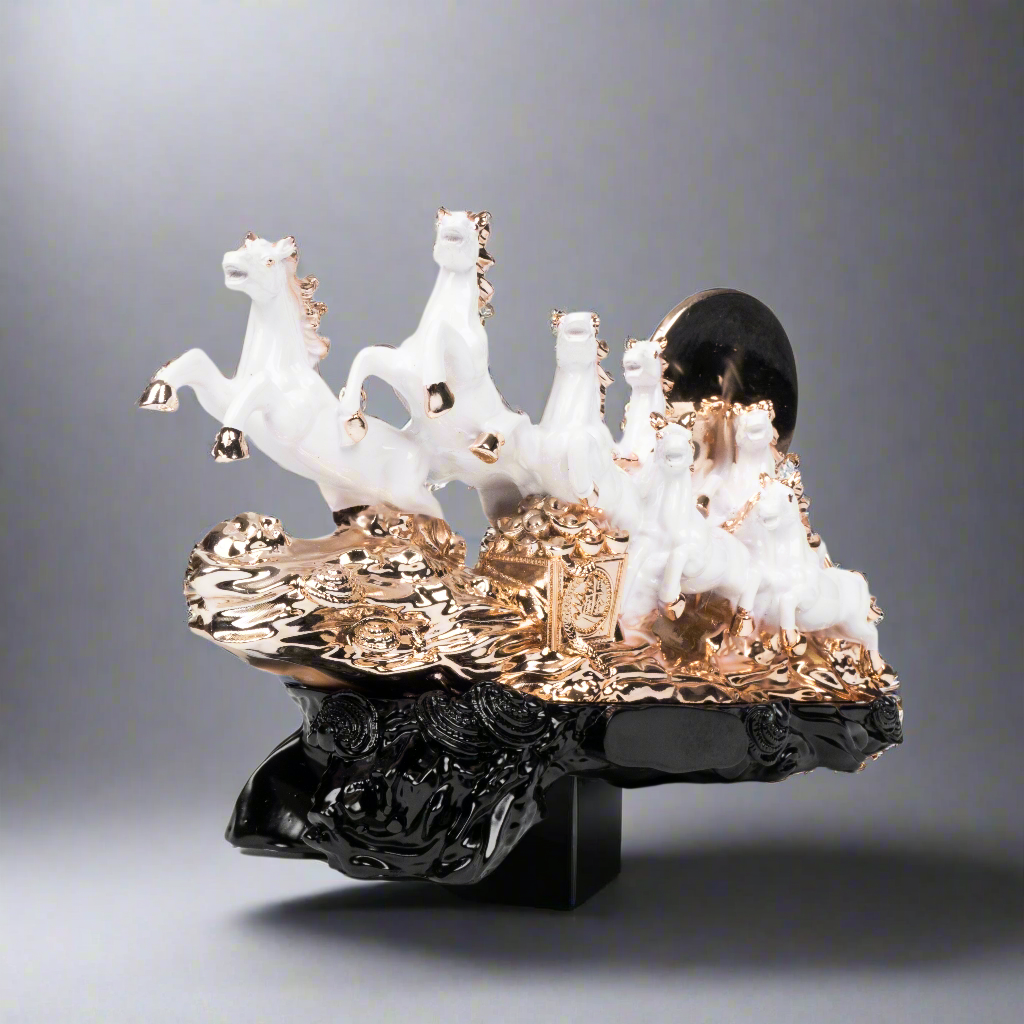 Rose Gold Seven Galloping Horses Statue