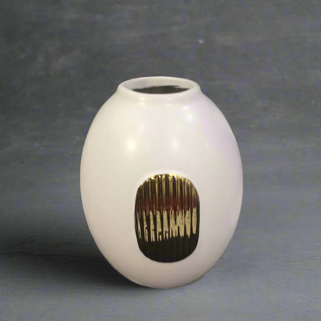 Gilded Harmony: White Ceramic Vase with Textured Gold Accent