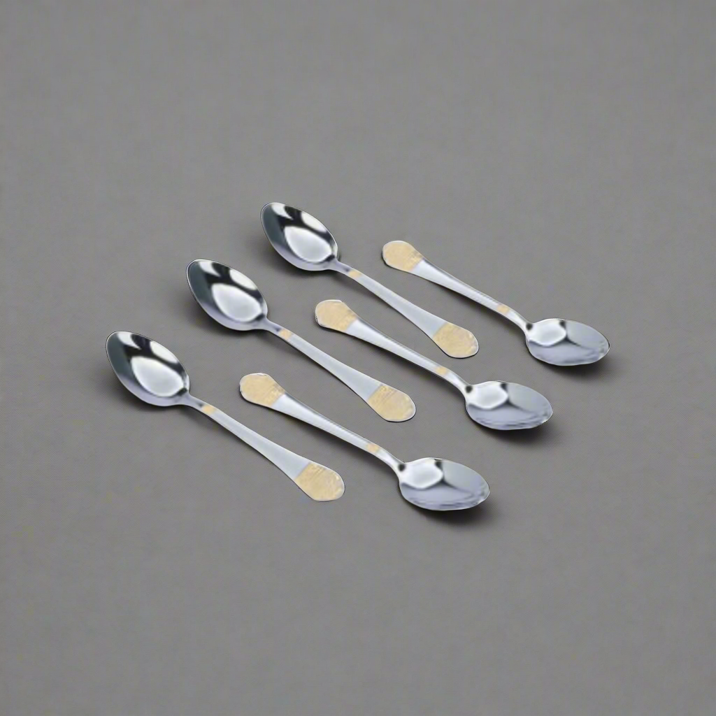 Elegant Sips: 6-Piece Sliver Glided Stainless Steel Teaspoon Set with Gold Accent