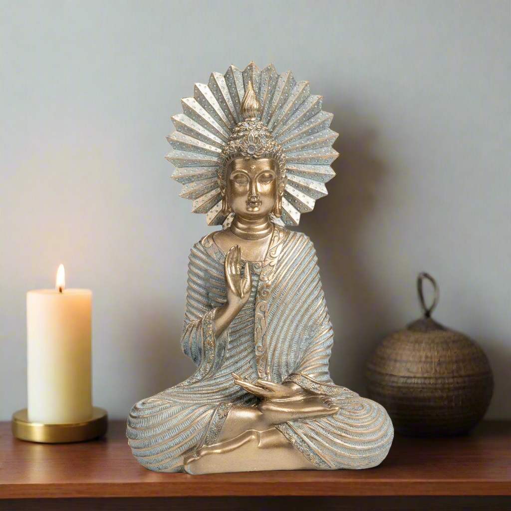 Serene Seated Buddha Statue with Aureole