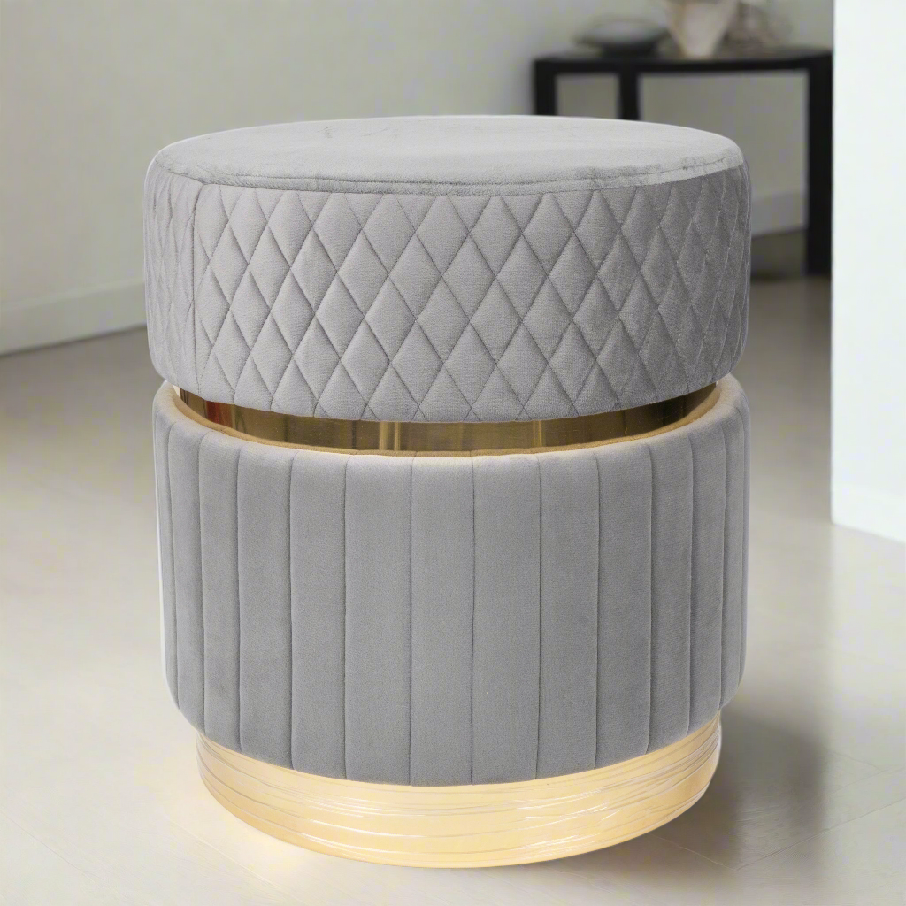 Chic Gray Two-Tiered Velvet Ottoman