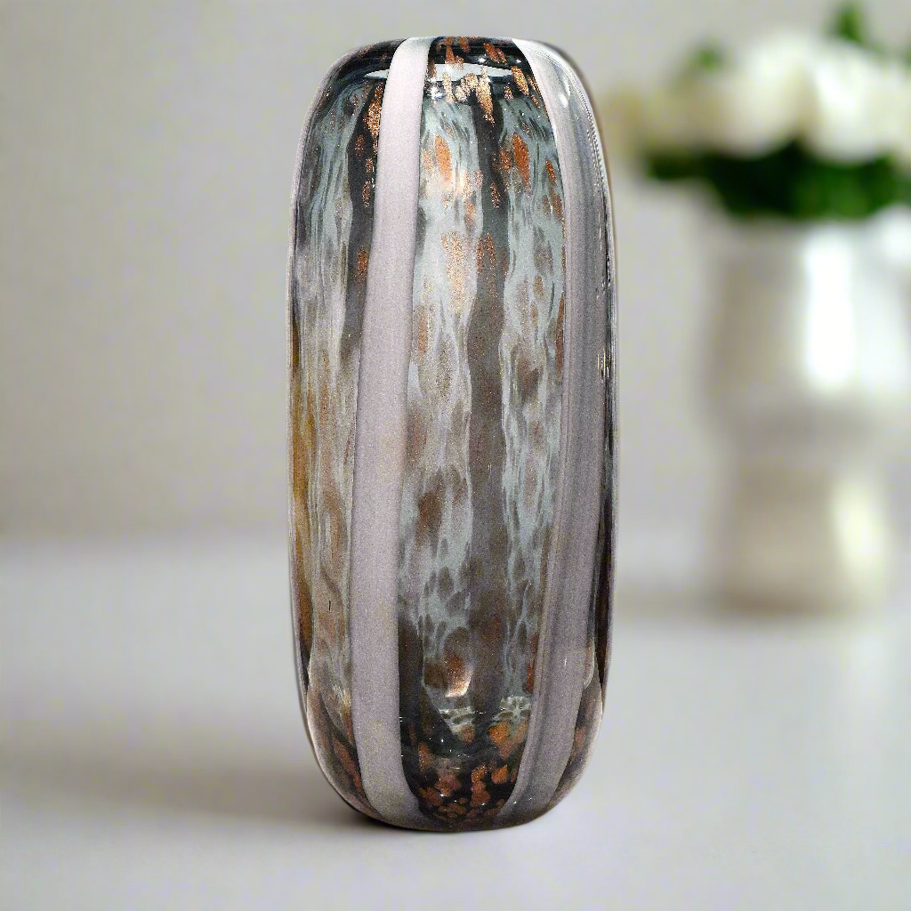 Ethereal Swirl: Multi-Toned Art Glass Vase with Copper Inclusions
