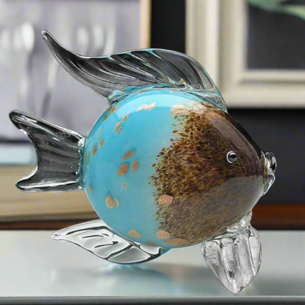 Aqua Delight: Hand-Blown Glass Fish with Spotted Elegance