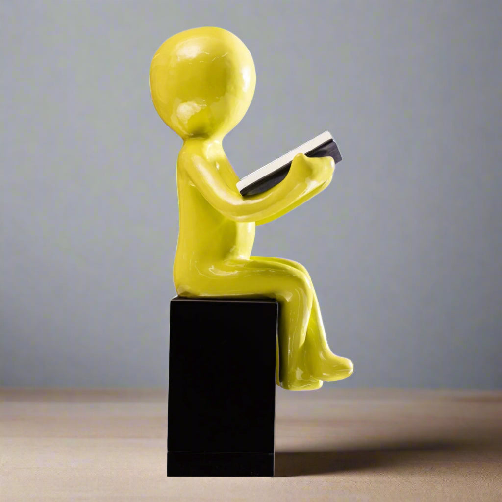 Golden Contemplation: Abstract Reading Figure Sculpture (Green)