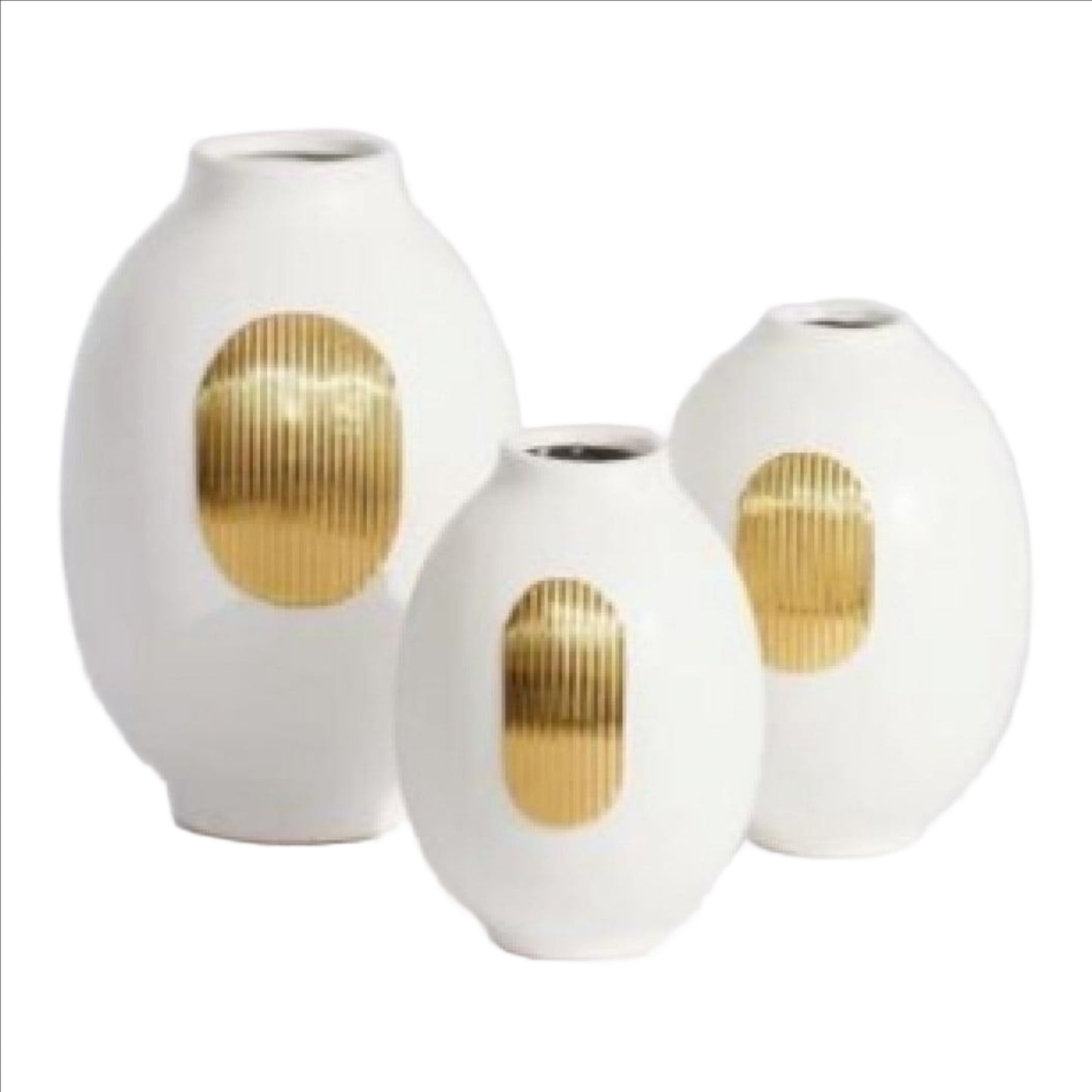Lunar Glow: White Ceramic Vase with Golden Radiance