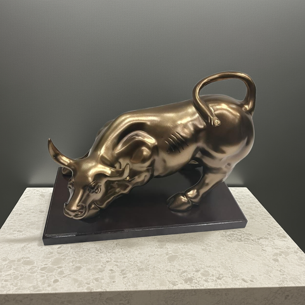 Mighty Momentum: Bronzed Bull Sculpture