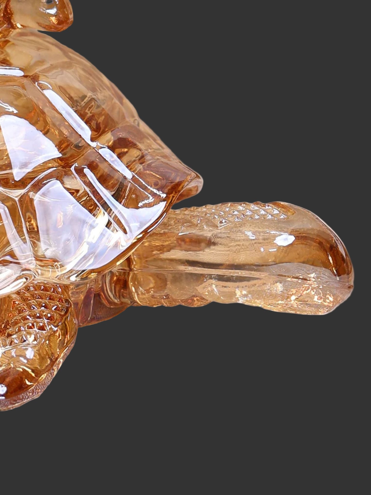 Glass turtle figurine on a textured surface with 'COCO' branding in the background.