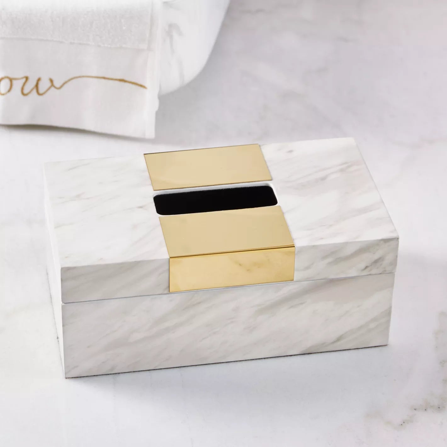 Luxurious Marble look & Gold Tissue Box – Elegant Modern Decor for Bathroom & Living Space