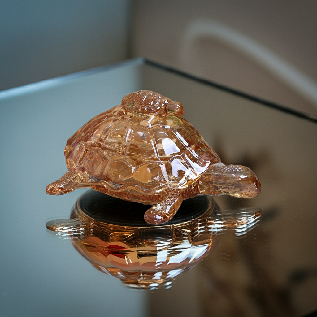 Elegant Amber Glass Turtle Trinket Box