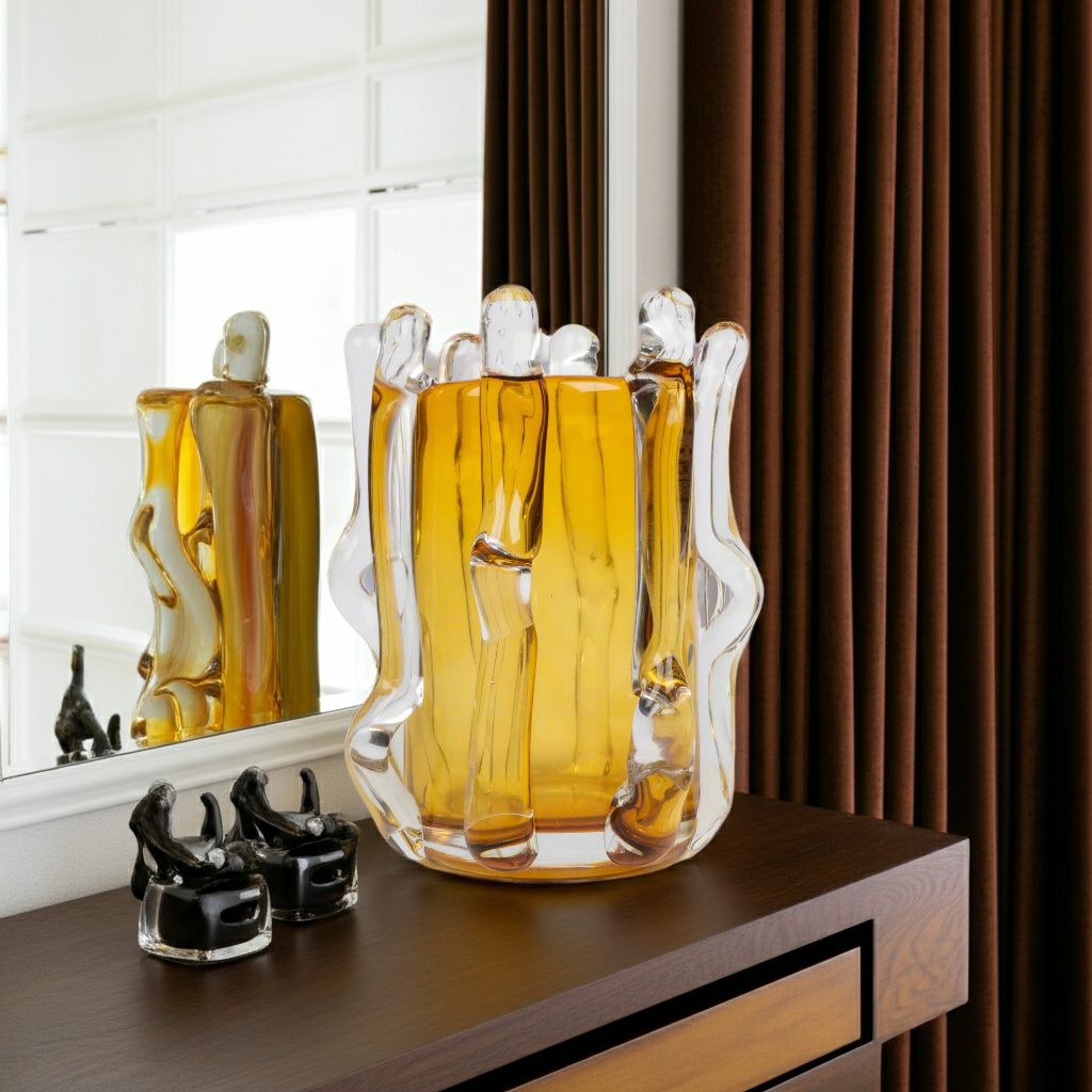 Amber Radiance Hand-Blown Glass Vase