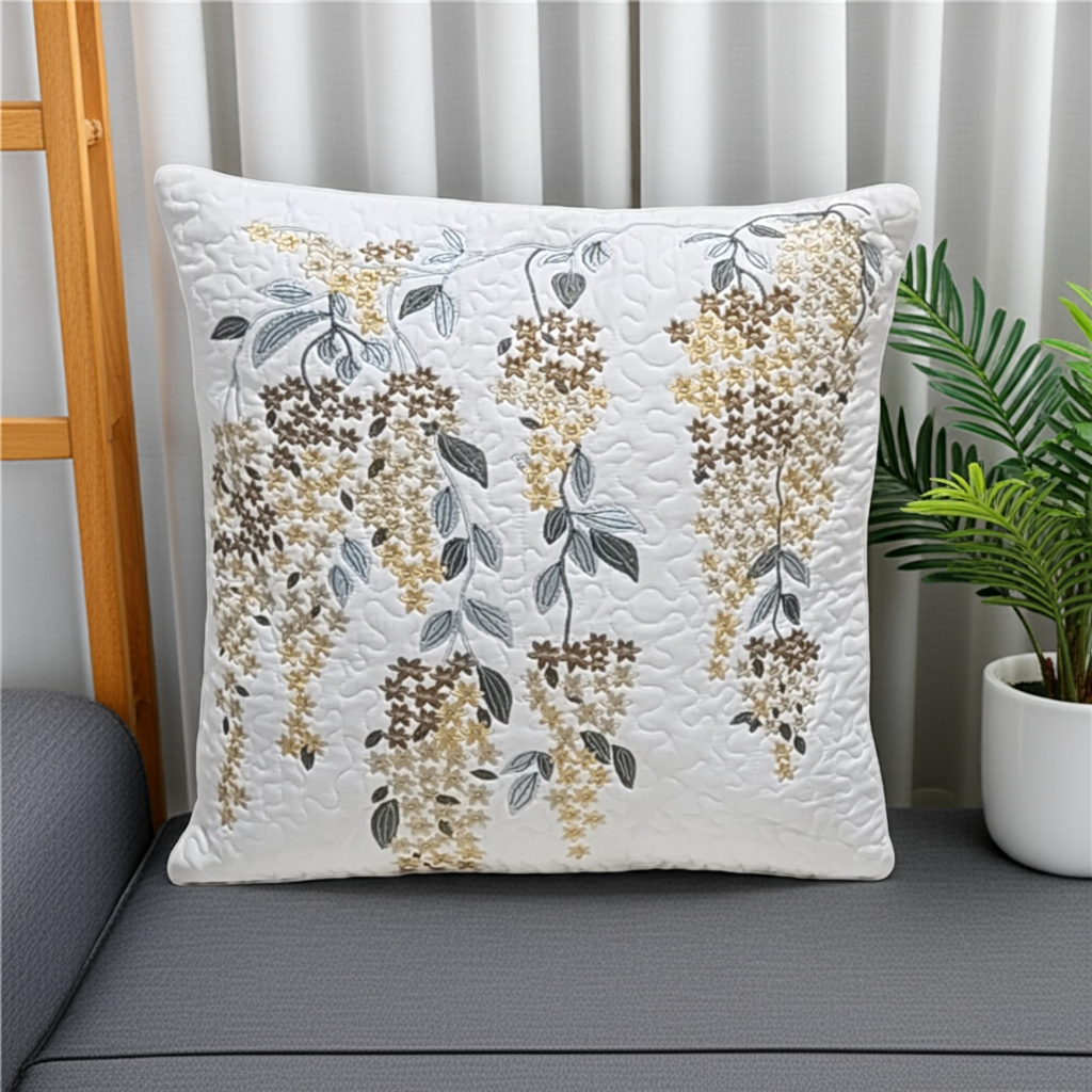 Gilded Wisteria Embroidered Cushion Cover (Set of 2)