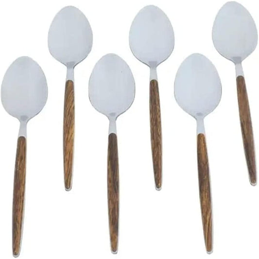 Natural Elegance: Stainless Steel Spoons with Warm Wood Handles (Set of 6)