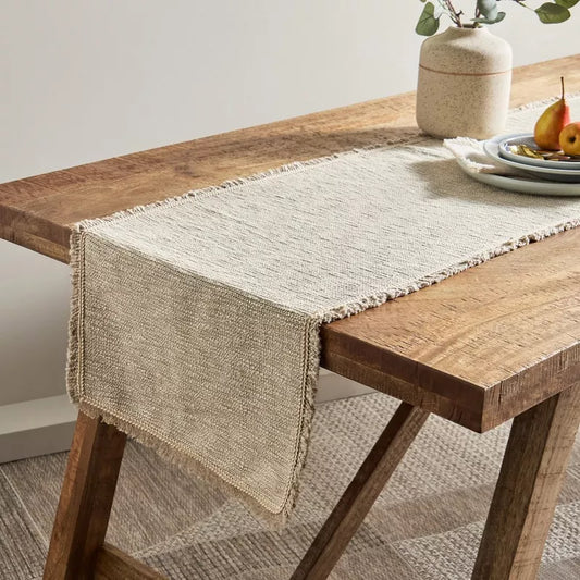Rustic Chic: Natural Woven Table Runner with Fringed Edges (40X180)