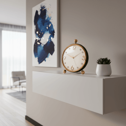 Decorative clock with gold accents on a white background