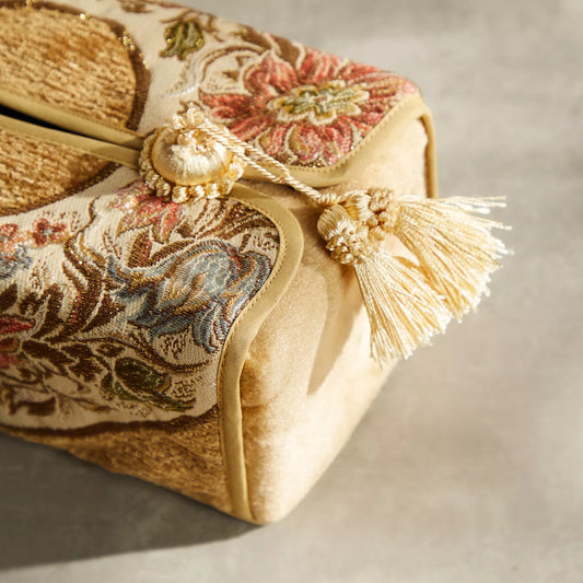 Luxurious Embroidered Floral Tissue Box Cover with Tassels