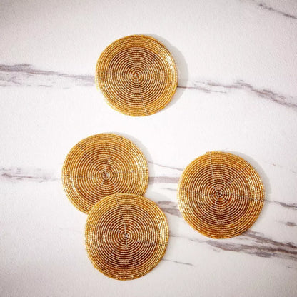 Dazzling Gold Beaded Round Coasters (Set of 4)