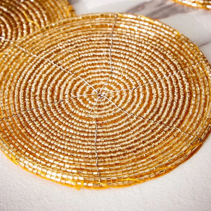 Dazzling Gold Beaded Round Coasters (Set of 4)
