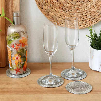 Sparkling Silver Beaded Round Coasters (Set of 4)