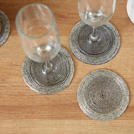 Sparkling Silver Beaded Round Coasters (Set of 4)