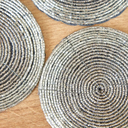 Sparkling Silver Beaded Round Coasters (Set of 4)