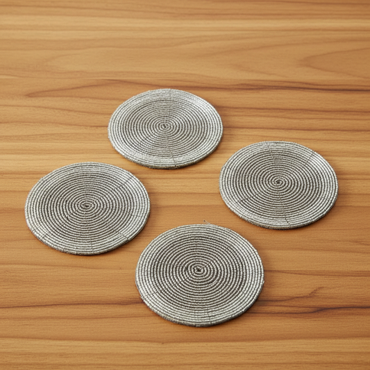 Sparkling Silver Beaded Round Coasters (Set of 4)