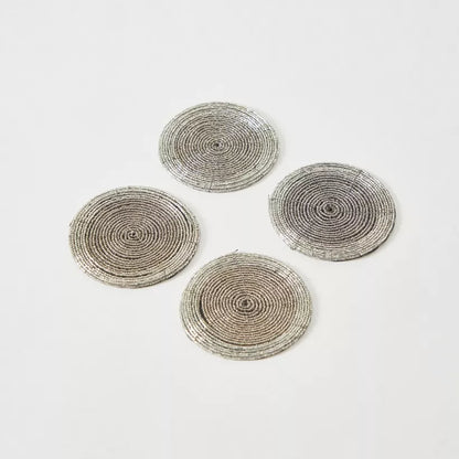 Sparkling Silver Beaded Round Coasters (Set of 4)