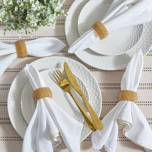 Elegant Gold Beaded Napkin Rings (Set of 4)