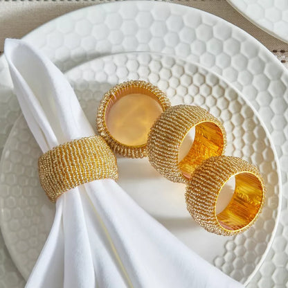 Elegant Gold Beaded Napkin Rings (Set of 4)