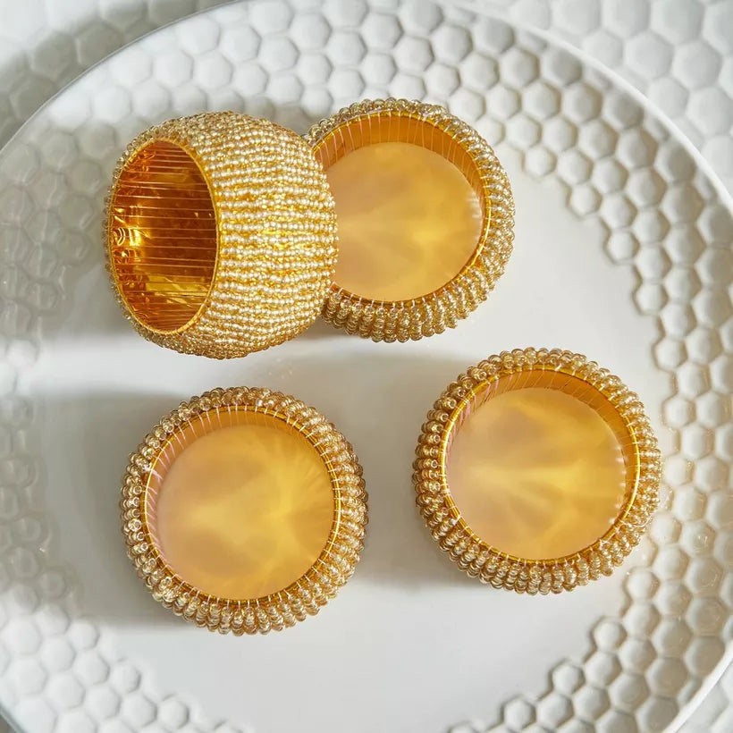 Elegant Gold Beaded Napkin Rings (Set of 4)