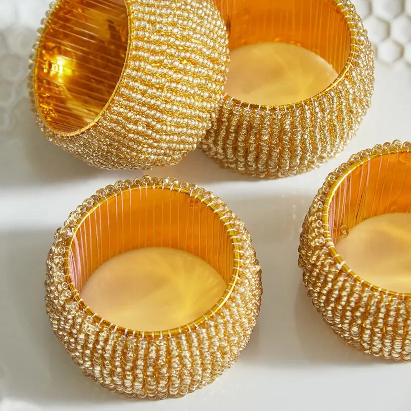 Elegant Gold Beaded Napkin Rings (Set of 4)
