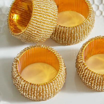 Elegant Gold Beaded Napkin Rings (Set of 4)