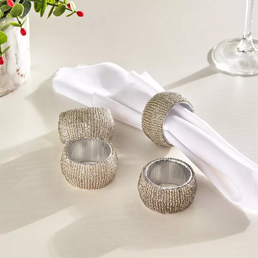 Dazzling Silver Beaded Napkin Rings (Set of 4)